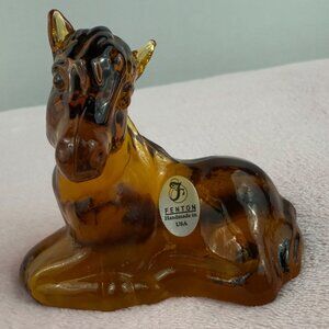 Fenton Handmade Amber Glass Horse Foal Figurine 4" Collectible Decor Vintage Mad
